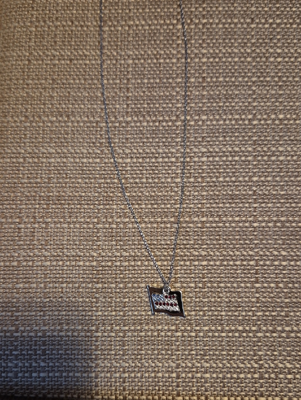 Touchstone Crystal Silver Flag Pendant Necklace with Red & Blue Accents